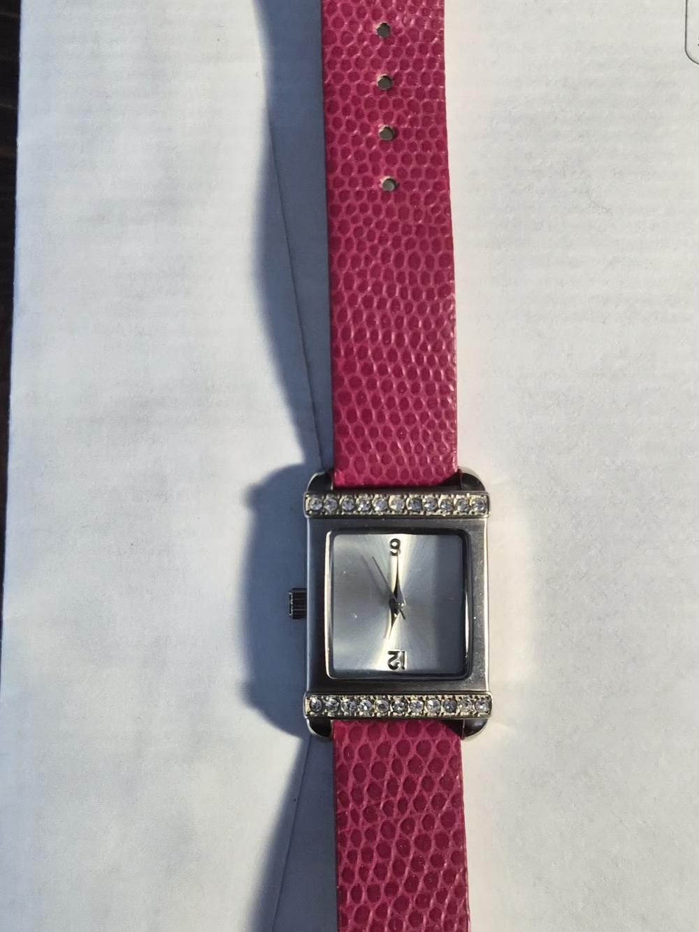 Redish Pink Leather-Style Strap Watch with Crystal Accents
